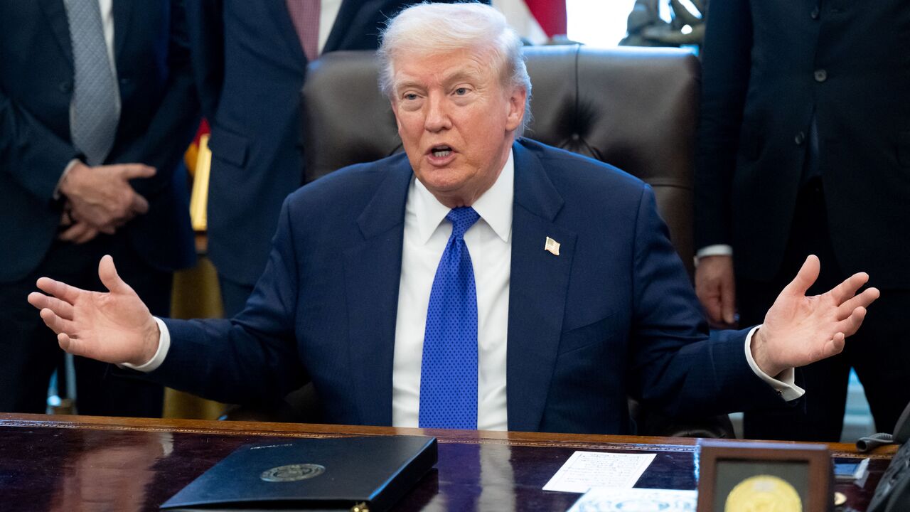 US President Donald Trump speaks to the press about a critical minerals stockpile with $12 billion in initial funding, as Washington seeks to lower reliance on China for rare earths and other resources, in the Oval Office of the White House in Washington, DC, on Feb. 2, 2026.