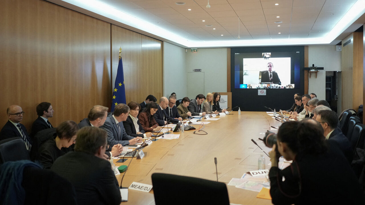 France’s foreign minister Jean-Noel Barrot holds a crisis meeting, in Paris, Monday, March 2, 2026.     Thibault Camus/Pool via REUTERS