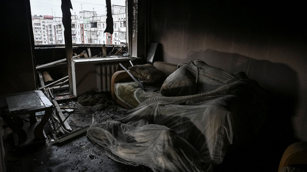 The interior of the damaged flat in an apartment building hit by a Russian drone strike, amid Russia's attack on Ukraine, in Zaporizhzhia, Ukraine February 26, 2026. REUTERS/Stringer
