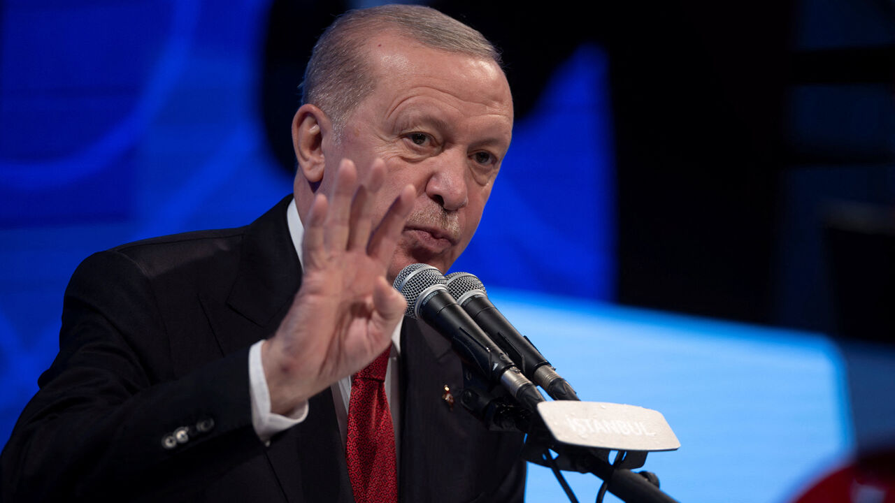 Turkish President Tayyip Erdogan delivers a speech during the opening ceremony of male and female dormitories at Bogazici University, in Istanbul, Turkey, February 13, 2026. REUTERS/Umit Bektas