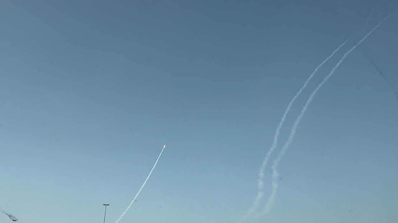 A rocket moves in the sky over Dubai, United Arab Emirates, March 2, 2026 in this screen grab taken from a social media video.