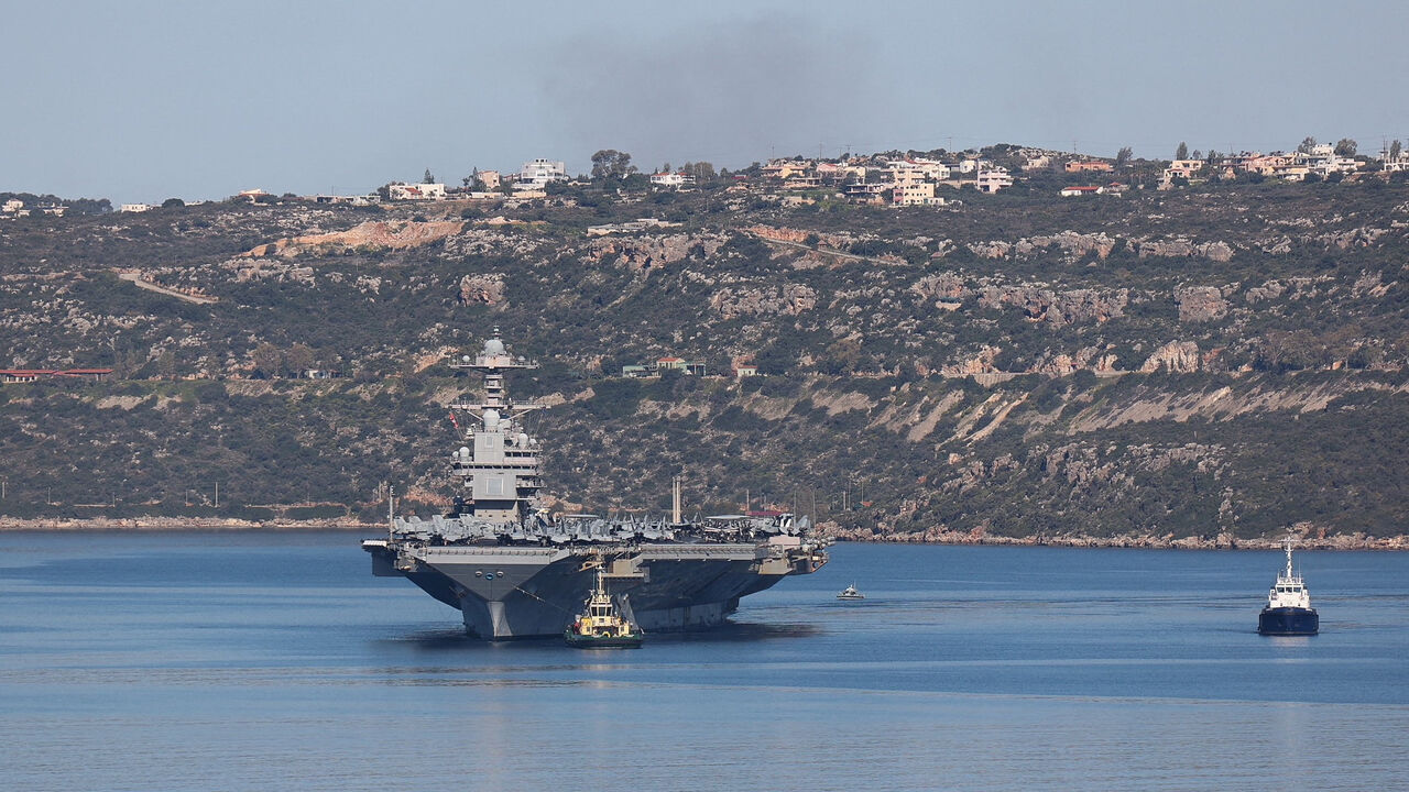 FILE PHOTO: USS Gerald R. Ford aircraft carrier leaves Souda Bay on the island of Crete, Greece, February 26, 2026. REUTERS/Makis Kartsonakis/File Photo