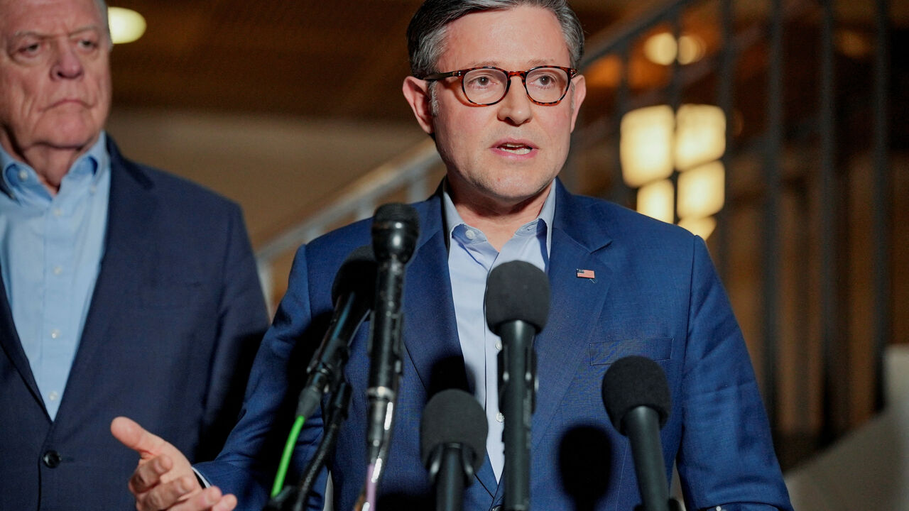 U.S. Speaker of the House Mike Johnson (R-LA) speaks to the media following a briefing for Congressional leaders on the situation in Iran, on Capitol Hill in Washington, D.C., U.S., March 2, 2026. REUTERS/Ken Cedeno