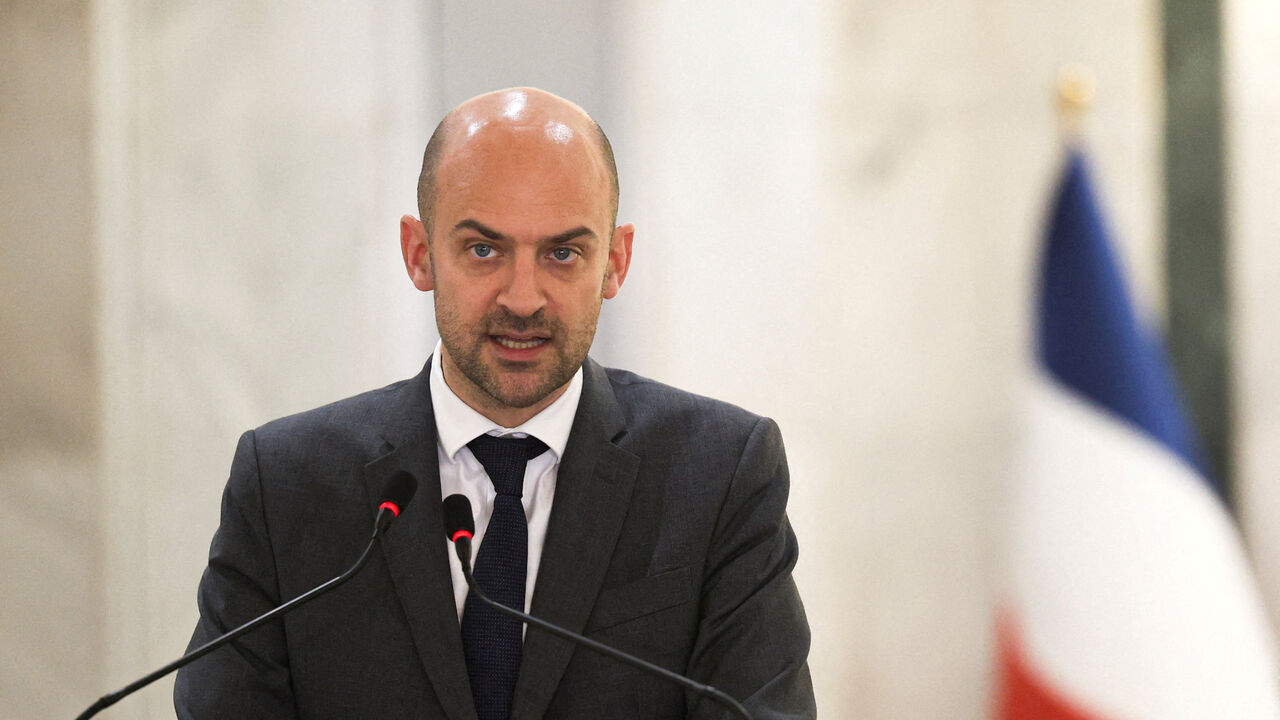 FILE PHOTO: French Minister for Europe and Foreign Affairs Jean-Noel Barrot speaks during a press conference in Baghdad, Iraq, February 5, 2026. REUTERS/Ahmed Saad/File Photo