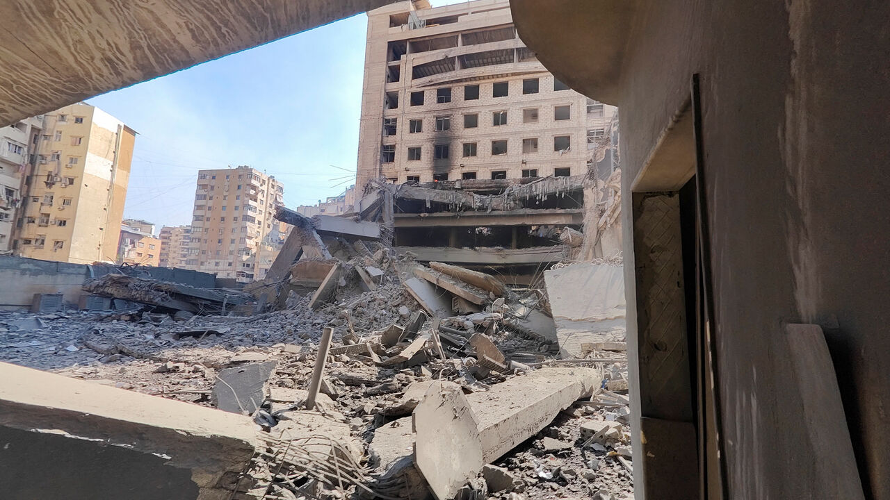 Debris at the site of an Israeli strike on a building that houses Al-Manar TV offices in Beirut's southern suburbs, following an escalation between Hezbollah and Israel amid the U.S.-Israeli conflict with Iran, Lebanon, March 3, 2026. Picture taken with a mobile phone. REUTERS/Stringer