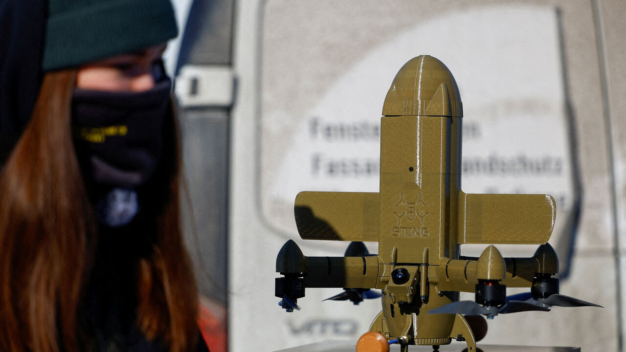 FILE PHOTO: STING FPV interceptor drone is displayed at an exhibition of Ukrainian drone makers, amid Russia's attack on Ukraine, in an undisclosed location, Ukraine February 20, 2026. REUTERS/Valentyn Ogirenko/File Photo