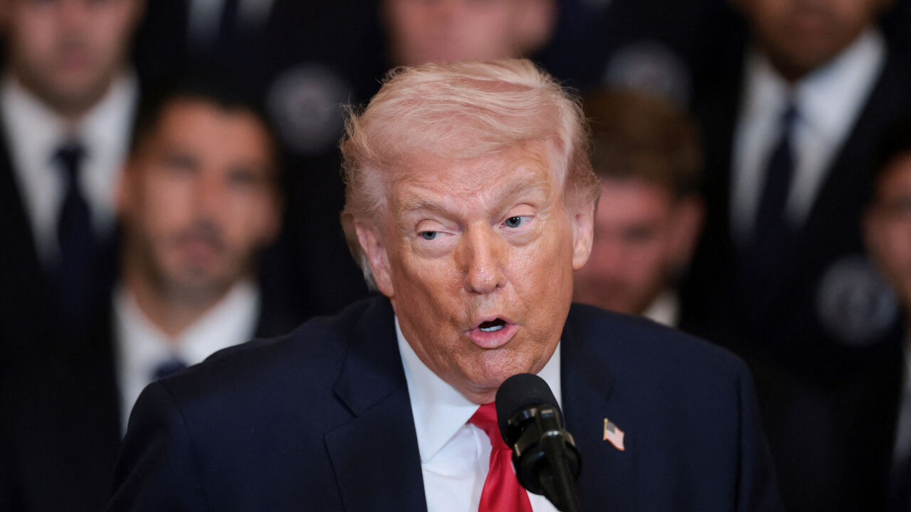 U.S. President Donald Trump speaks on the day he honors reigning Major League Soccer (MLS) champion Inter Miami CF players and team officials with an event in the East Room of the White House in Washington, D.C., U.S., March 5, 2026. REUTERS/Jonathan Ernst