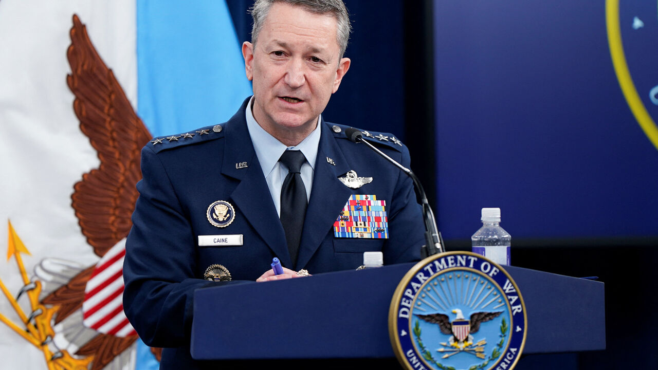 Chairman of the Joint Chiefs of Staff General Dan Caine holds a briefing amid the U.S.-Israeli conflict with Iran, at the Pentagon in Washington, D.C., U.S., March 2, 2026. REUTERS/Elizabeth Frantz