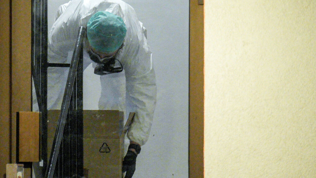 A forensic investigator works at the scene on Wednesday evening in connection with the detention of three brothers after the explosion at the U.S. embassy in Oslo on Sunday night, March 11, 2026. Stian Lysberg Solum /NTB/via REUTERS