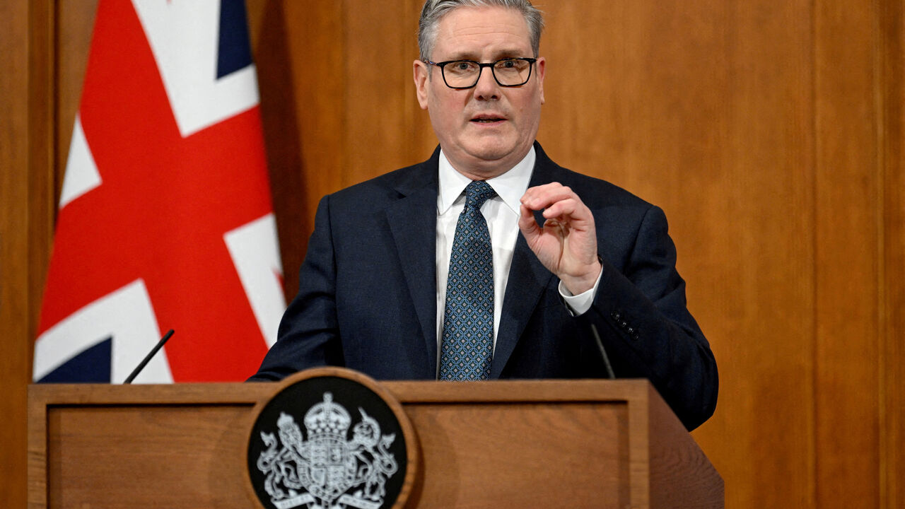 FILE PHOTO: British Prime Minister Keir Starmer gives an update on the situation in the Middle East at Downing Street Briefing Room, in London, Britain, March 05, 2026. Jaimi Joy/Pool via REUTERS/File Photo