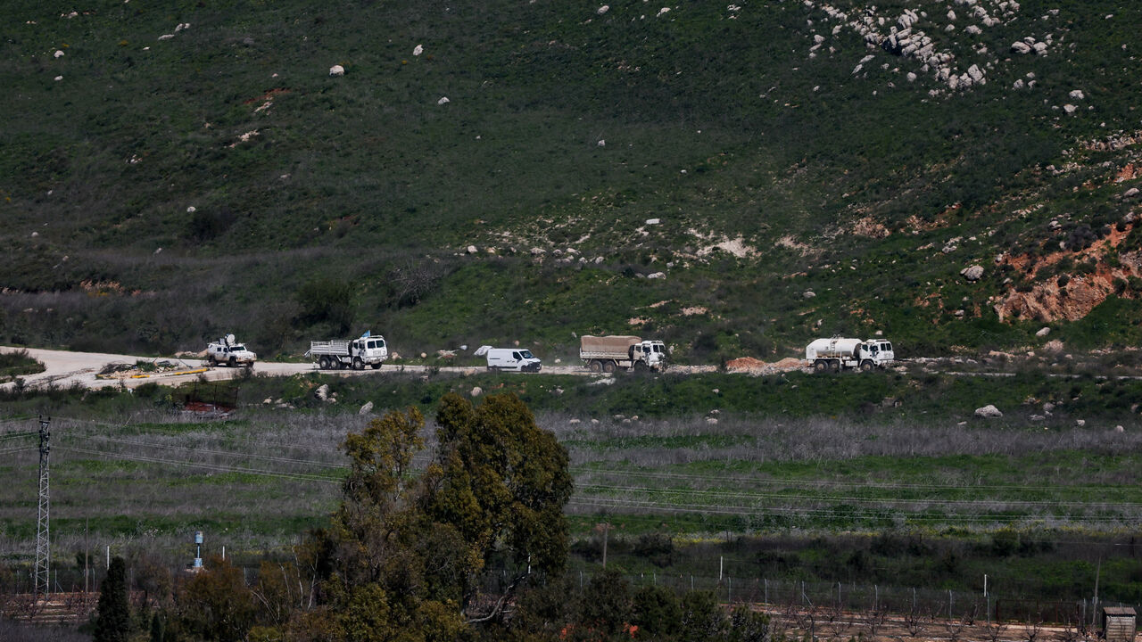 UN vehicles move inside Lebanon, following an escalation between Hezbollah and Israel amid the U.S.-Israeli conflict with Iran, as seen from the Israeli side of the border with Lebanon, March 5, 2026. REUTERS/Ammar Awad