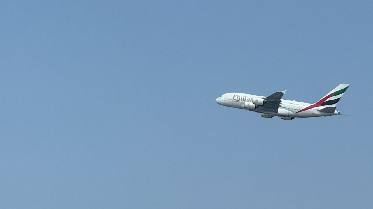 An Emirates flight takes off from Dubai International Airport, amid the U.S.-Israeli conflict with Iran, in Dubai, United Arab Emirates, March 7, 2026. REUTERS/Stringer