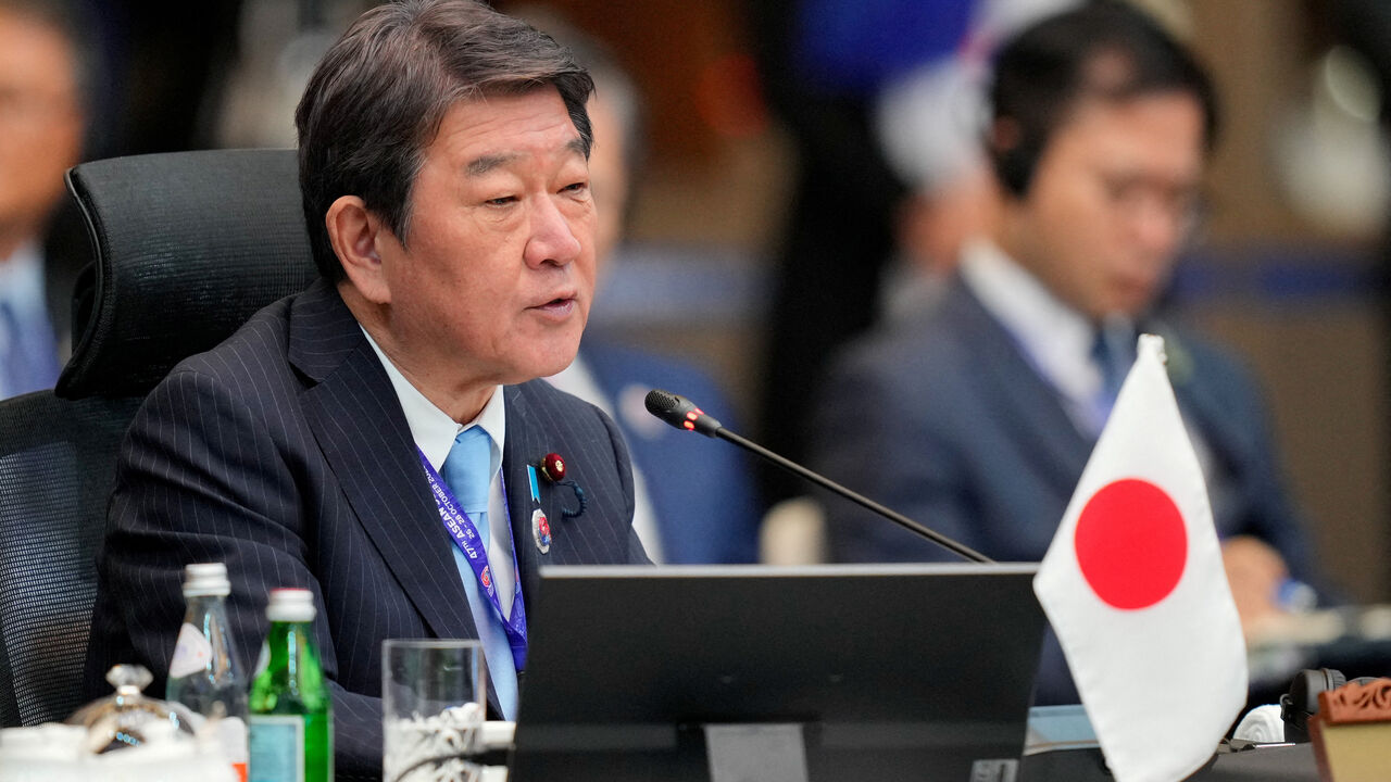 FILE PHOTO: Japan's Minister of Foreign Affairs Toshimitsu Motegi delivers his opening remarks at the 28th ASEAN Plus Three Summit in Kuala Lumpur, Malaysia, Monday, Oct. 27, 2025. Vincent Thian/Pool via REUTERS/File Photo