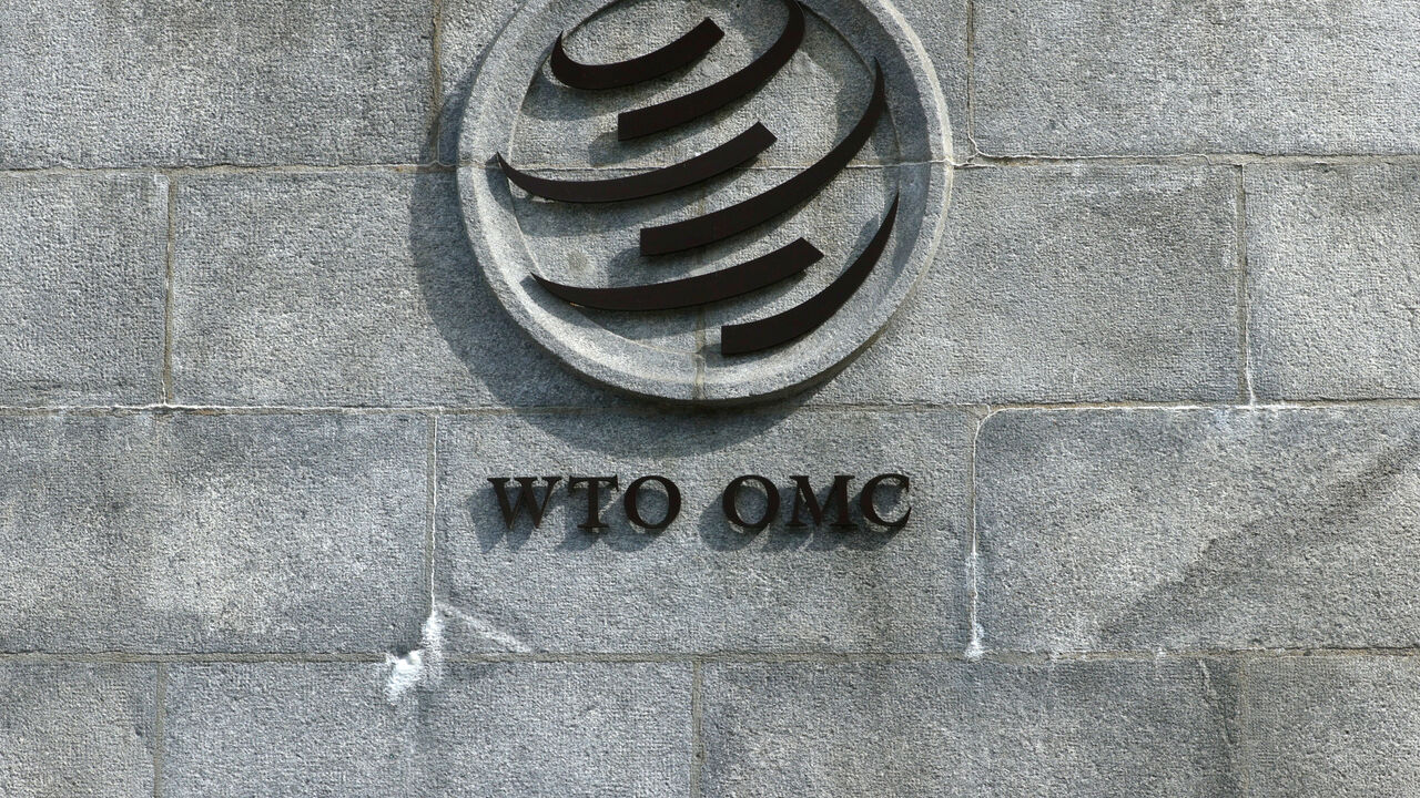 A logo is pictured outside the World Trade Organisation (WTO) in Geneva, Switzerland, September 28, 2021. REUTERS/Denis Balibouse