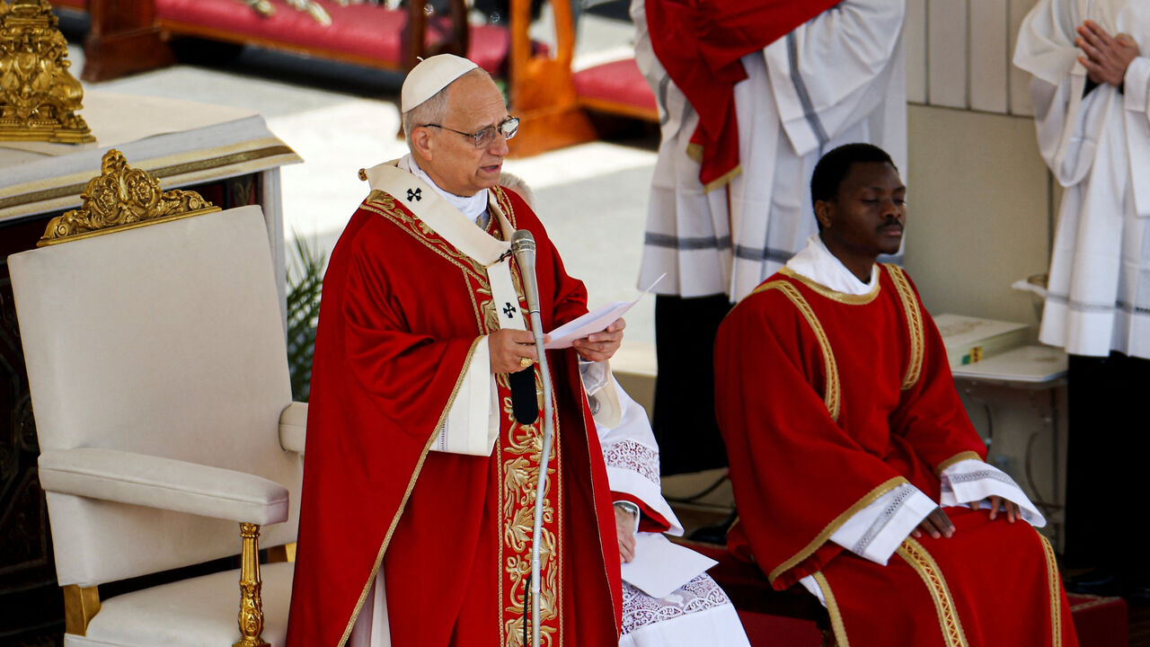 Pope Leo XIV delivers a homily during the Palm Sunday Mass in Saint Peter's Square at the Vatican, March 29, 2026. REUTERS/Francesco Fotia