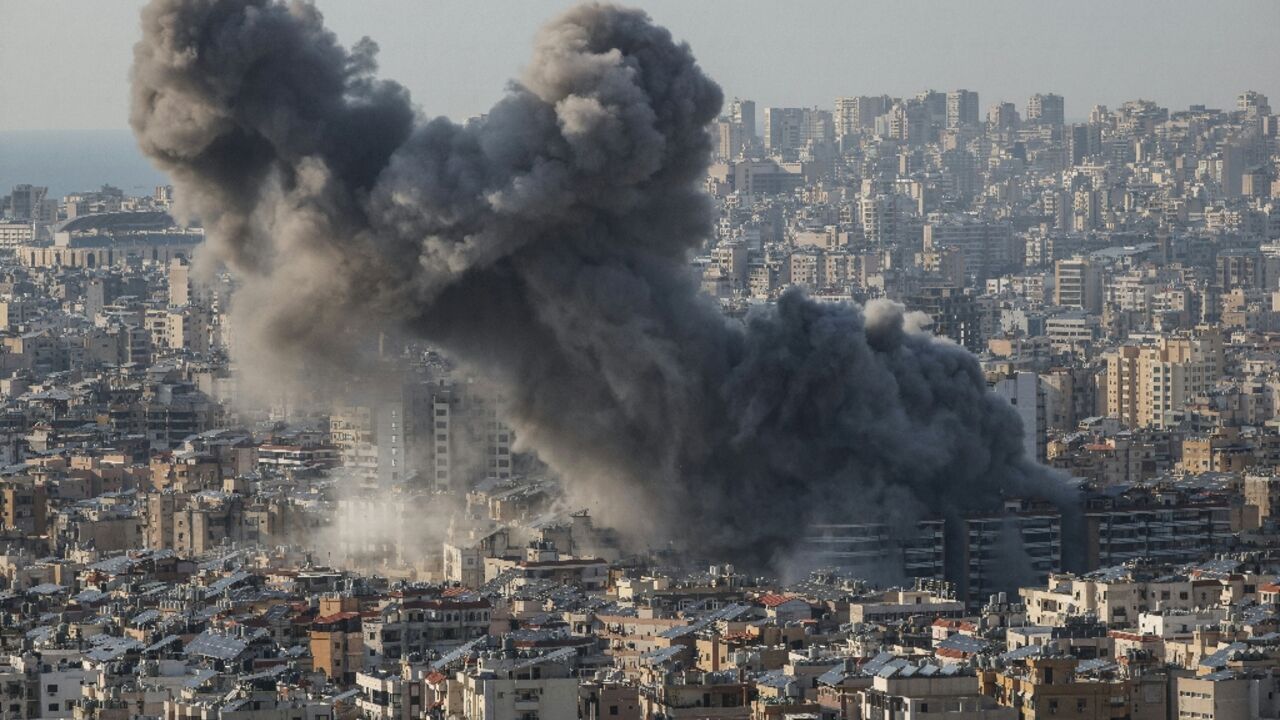 Smoke rises from the site of an Israeli airstrike that targeted an area in Beirut's southern suburbs on March 10, 2026
