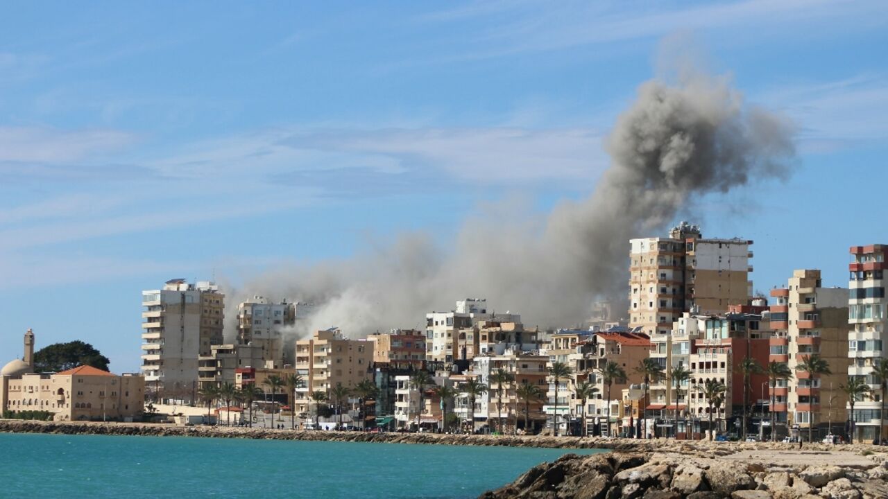 Smoke rises from an Israeli airstrike on the southern Lebanese coastal city of Tyre