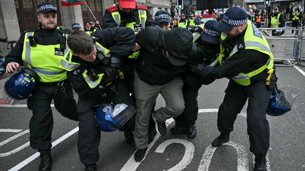 Police made a number of arrests including for not removing a face covering during the pro-Palestinian static protest