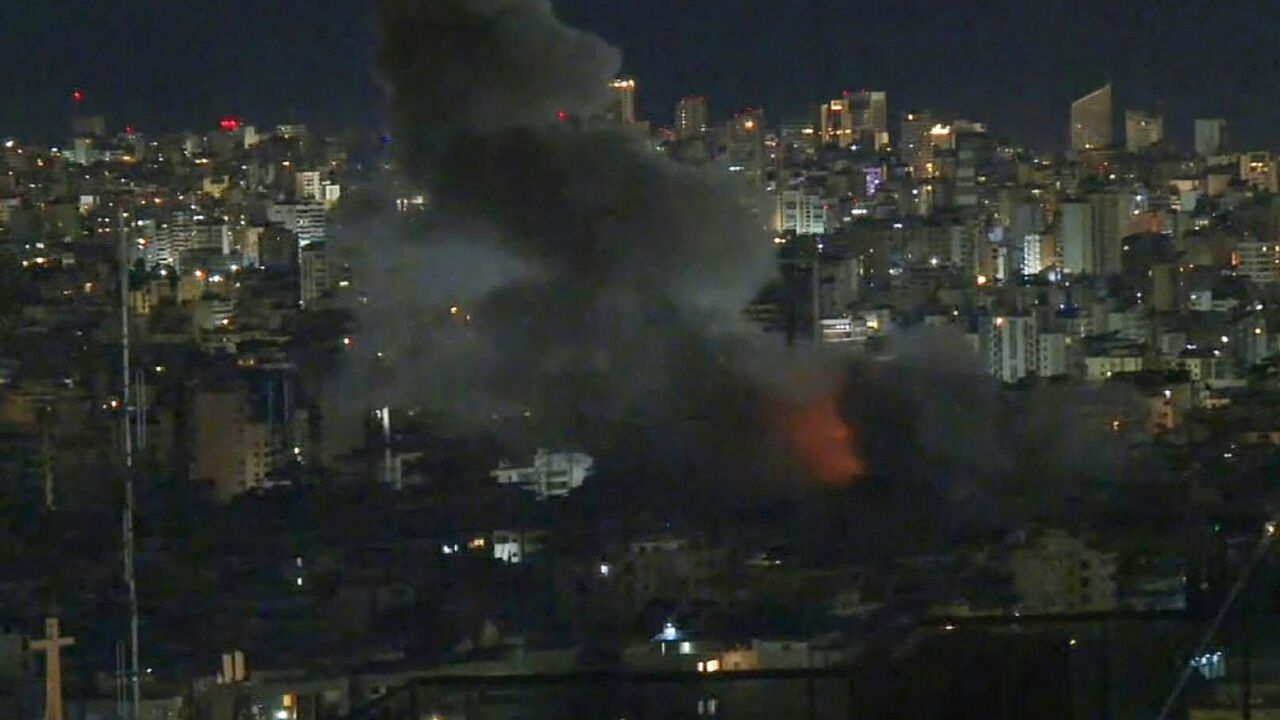 Plumes of smoke rising from the southern suburbs of Beirut, where Israel said it launched strikes