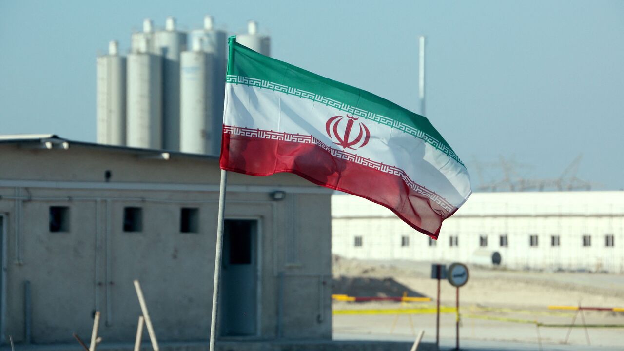 A picture taken on Nov. 10, 2019, shows an Iranian flag in Iran's Bushehr nuclear power plant. 