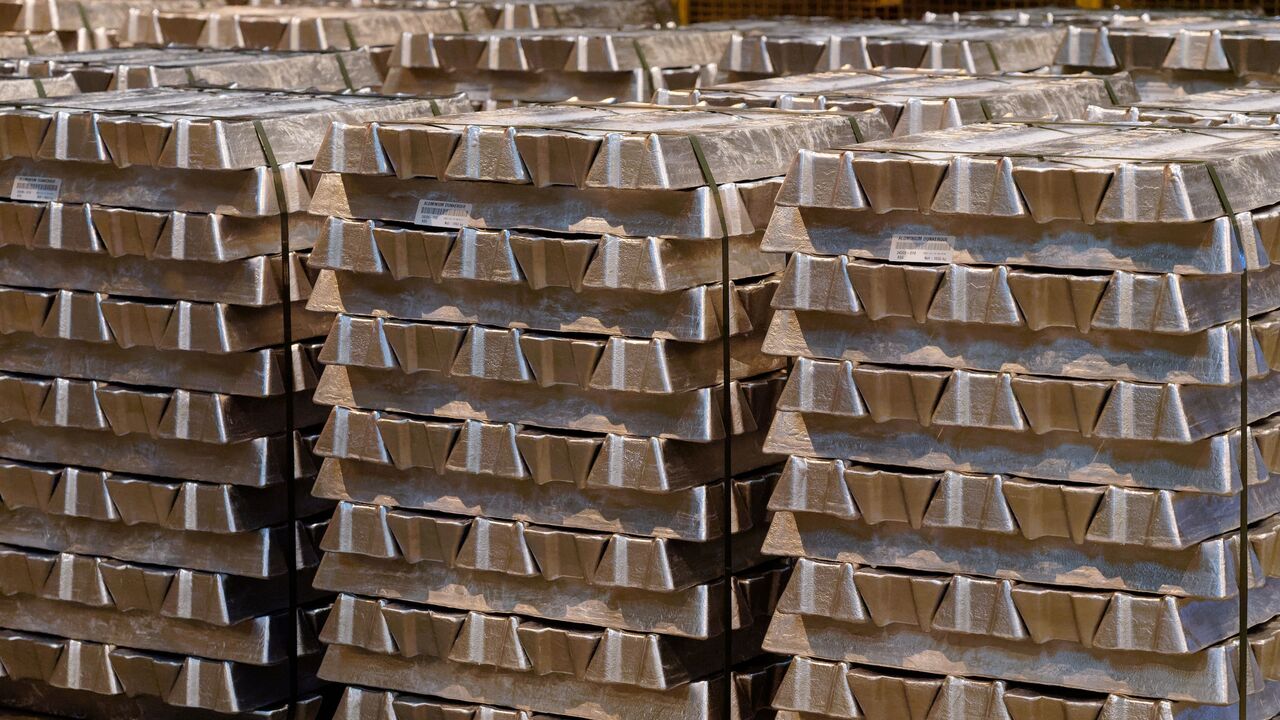 Aluminum ingots in the Aluminium Dunkerque plant of the American Industrial Partner group on Jan. 13, 2022, in Loon-Plage, near Dunkirk, France. 