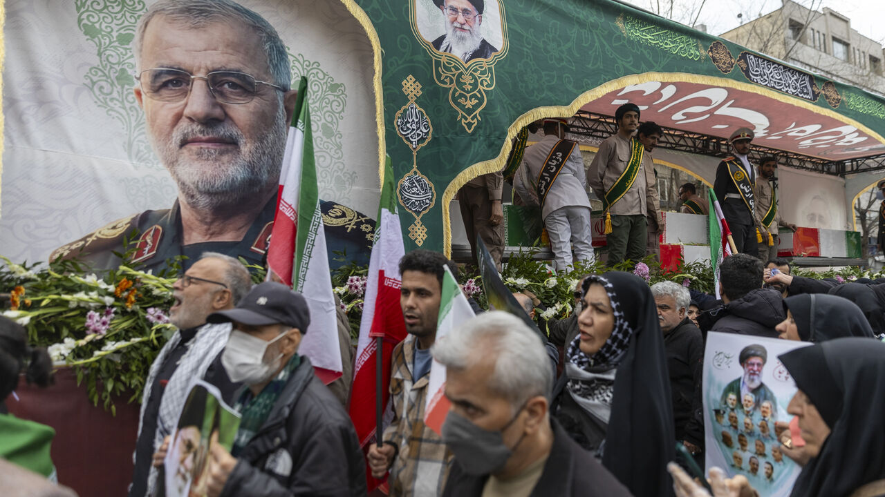 Funerals are held for members of Iran's Revolutionary Guards Corps (IRGC) and other military figures at Enghelab Square on March 11, 2026 in Tehran, Iran. 