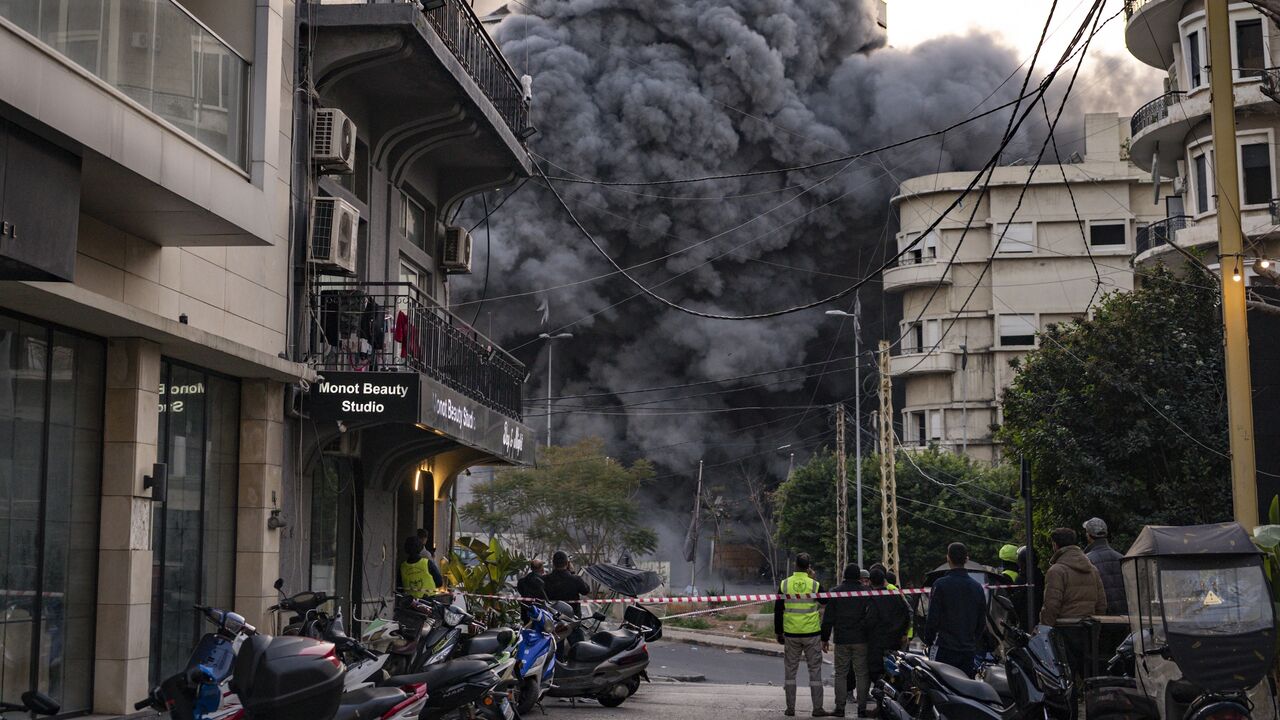 Smoke from a building in the center of the city which has been hit by the IDF after an evacuation order on March 12, 2026 in Beirut, Lebanon. 