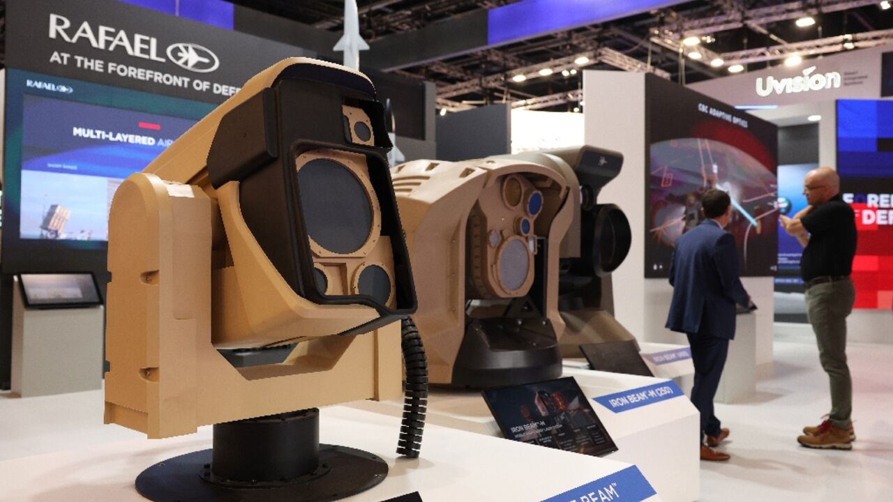A laser-based system from Israeli defense group Rafael at a London arms fair in September 2025