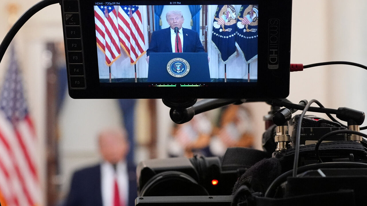 U.S. President Donald Trump delivers an address to the nation about the Iran war at the White House in Washington, D.C., U.S. April 1, 2026. Alex Brandon/Pool via REUTERS/File Photo