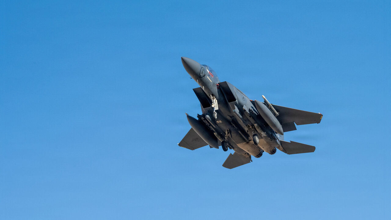 FILE PHOTO: A U.S. Air Force F-15E Strike Eagle aircraft takes off for a mission supporting Operation Epic Fury during the Iran war at an undisclosed location, March 9, 2026. U.S. Air Force/Handout via REUTERS/File Photo
