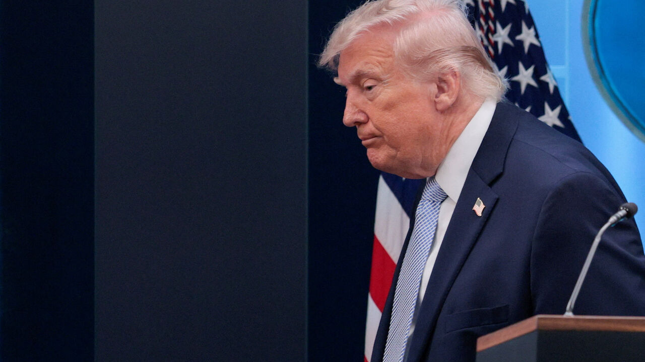 U.S. President Donald Trump leaves following a press conference in the James S. Brady Press Briefing Room at the White House in Washington, D.C., U.S., April 6, 2026. REUTERS/Evan Vucci