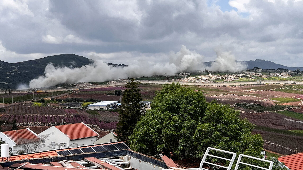 FILE PHOTO: Smoke of an explosion is seen at Kafr Kila following Israel army activity across the border between Israel and Lebanon, as seen from Metula on the Israeli side of the border, April 8, 2026. REUTERS/Avi Ohayon/File Photo