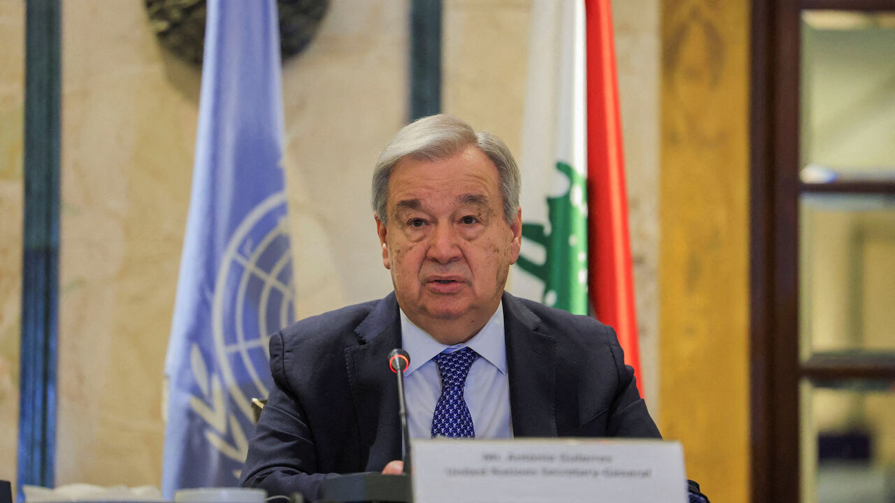 FILE PHOTO: United Nations Secretary-General Antonio Guterres speaks during a press conference, following an escalation between Hezbollah and Israel amid the U.S.-Israeli conflict with Iran, in Beirut, Lebanon, March 14, 2026. REUTERS/Mohamed Azakir/File Photo