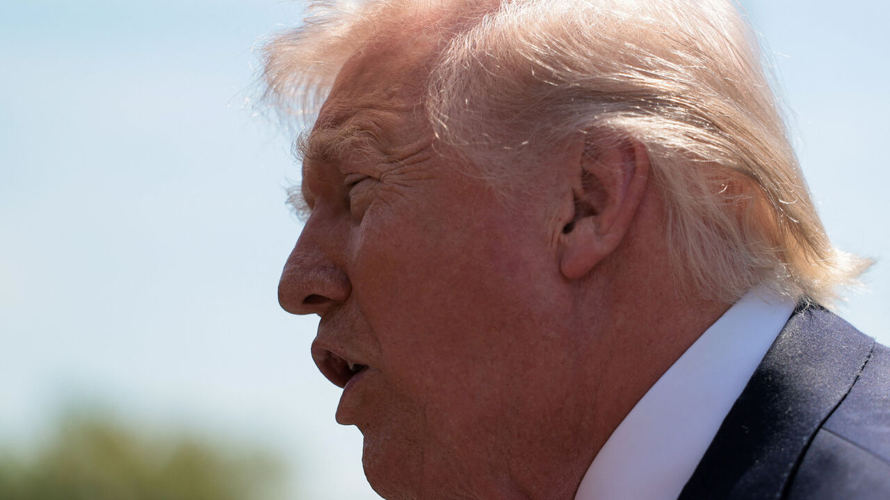 U.S. President Donald Trump speaks to the media, as he departs the White House for Las Vegas, Nevada, in Washington, D.C., U.S., April 16, 2026. REUTERS/Jessica Koscielniak