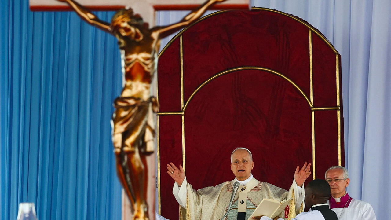 Pope Leo XIV holds a holy Mass at Yaounde-Ville Airport in Yaounde, Cameroon, April 18, 2026. REUTERS/Guglielmo Mangiapane