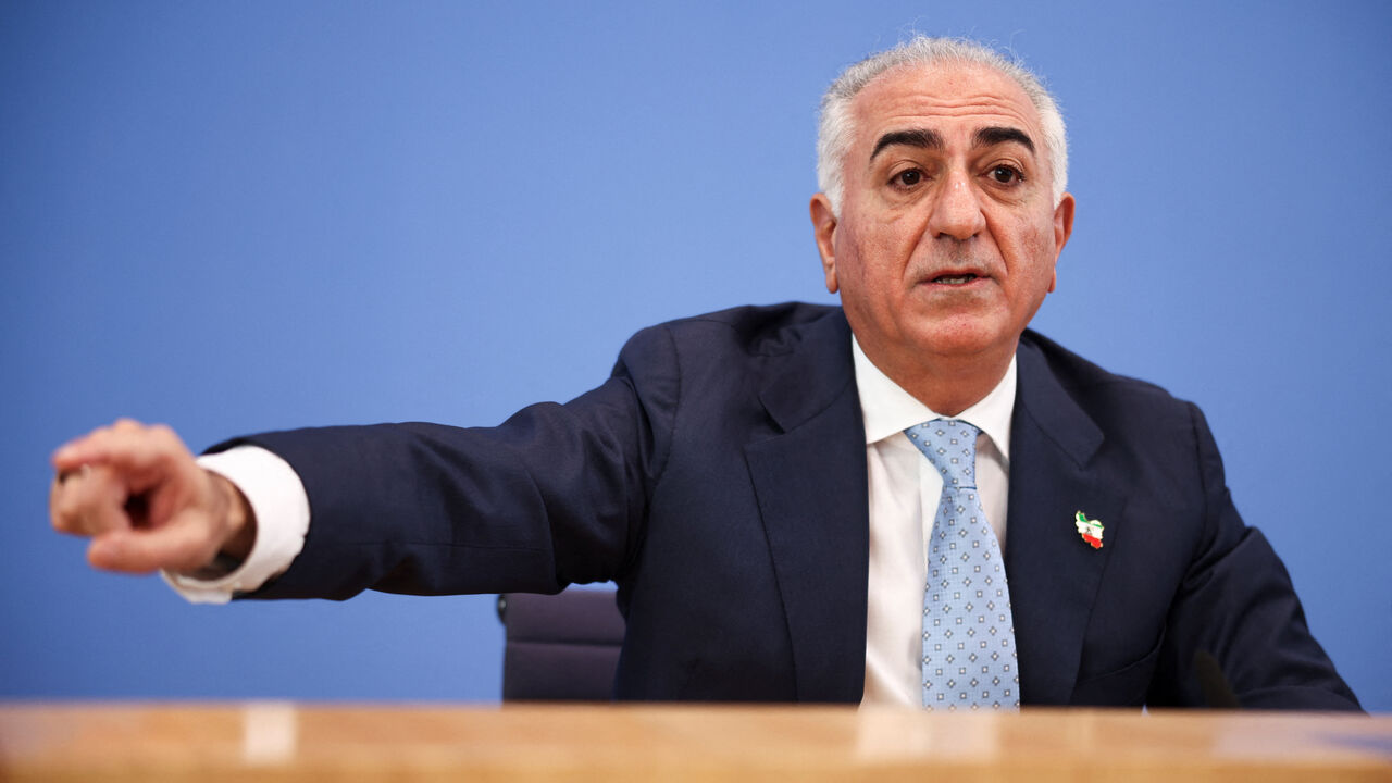 Reza Pahlavi, the exiled son of Iran's last shah and an Iranian opposition figure, gestures as he speaks during a press conference at the House of the Bundespressekonferenz in Berlin, Germany, April 23, 2026. REUTERS/Liesa Johannssen
