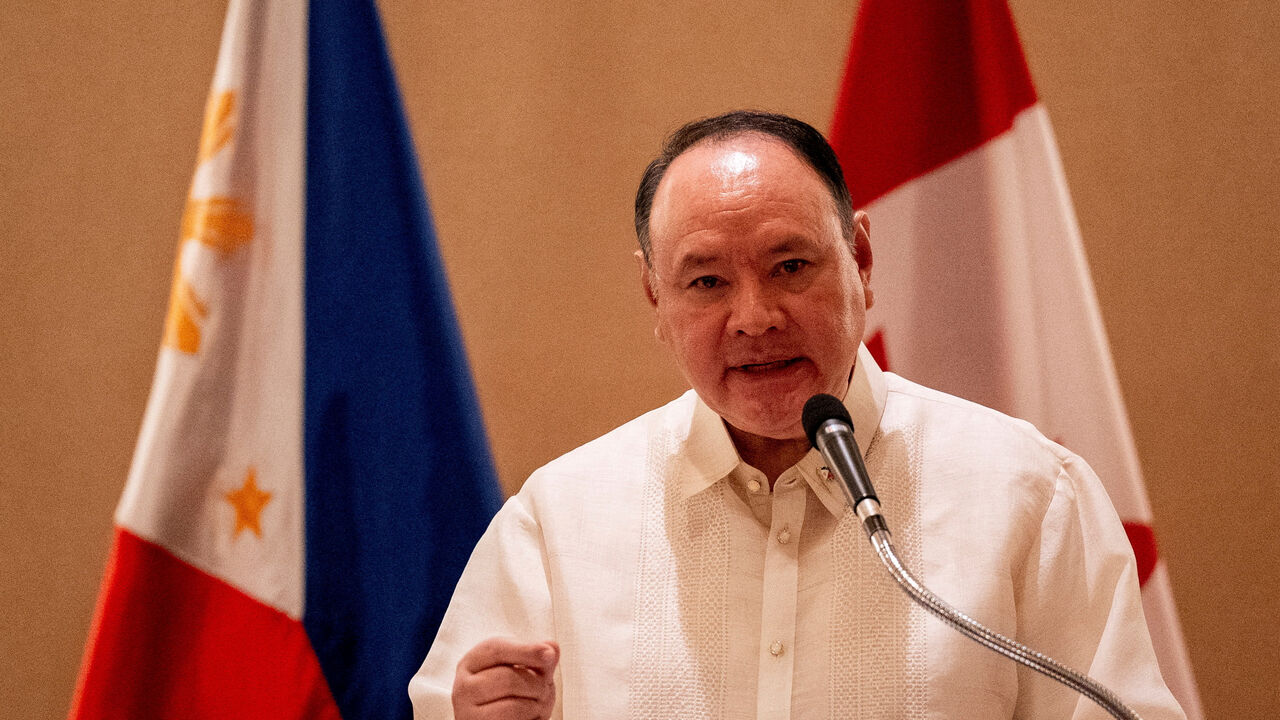 FILE PHOTO: Philippine Defence Minister Gilberto Teodoro Jr speaks in Makati City, Metro Manila, Philippines, November 2, 2025. REUTERS/Lisa Marie David/File Photo