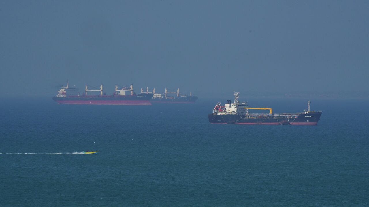 The Ateela 2 oil tanker boat navigates the sea on April 28, 2026, on Qeshm Island, Iran, in the Strait of Hormuz. 
