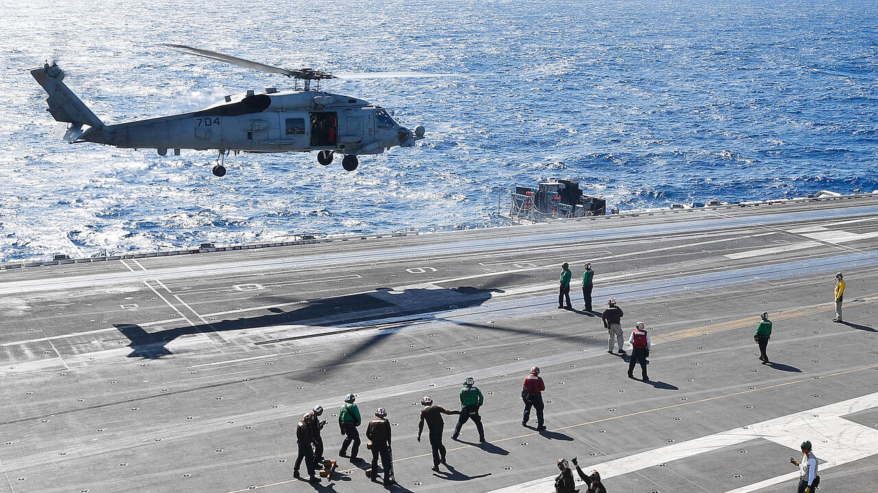 TOWNSVILLE, AUSTRALIA - JULY 14: A US Navy Seahawk helicopter takes off from the deck of the USS Ronald Reagan on July 14, 2017 in Townsville, Australia. USS Ronald Reagan is a 1,092- foot aircraft carrier which carries a crew of 4,539 around 60 aircraft. Exercise Talisman Sabre is the largest combined military exercise undertaken in Australia. The biennial exercise is the principal Australian and U.S. military training activity. (Photo by Ian Hitchcock/Getty Images)
