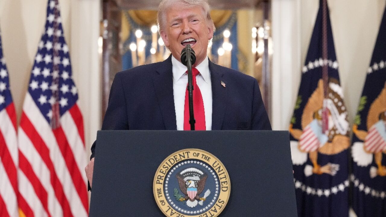 US President Donald Trump speaks during a televised address on the Iran war