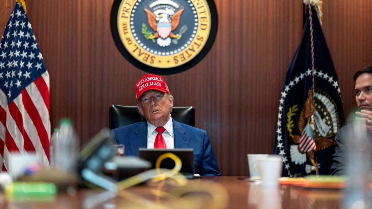 FILE PHOTO: U.S. President Donald Trump holds a meeting in the Situation Room at the White House in Washington, D.C., U.S. June 21, 2025.  The White House/Handout via REUTERS/File Photo