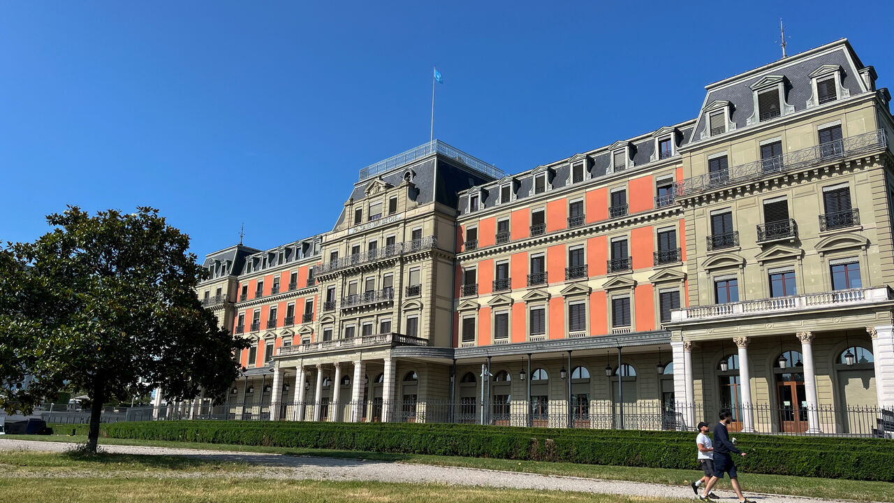 People walk past the Palais Wilson, base of the U.N. High Commissioner for Human Rights, and the former headquarters of the League of Nations, in Geneva, Switzerland, June 17, 2025. REUTERS/Emma Farge