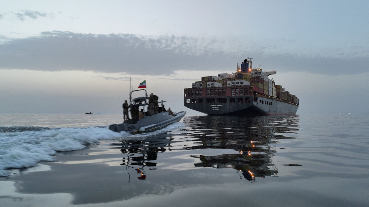 FILE PHOTO: The Epaminondas ship is seen during seizure by the Islamic Revolutionary Guard Corps (IRGC) in the Strait of Hormuz, Iran, in this image obtained by Reuters on April 24, 2026. Meysam Mirzadeh/Tasnim/WANA (West Asia News Agency) via REUTERS/File Photo