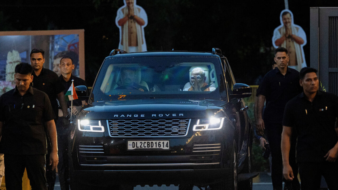 India's Prime Minister Narendra Modi arrives at the Bharatiya Janata Party (BJP) headquarters as the BJP won the Assam state assembly election and was on course to win West Bengal, in New Delhi, India, May 4, 2026. REUTERS/Adnan Abidi