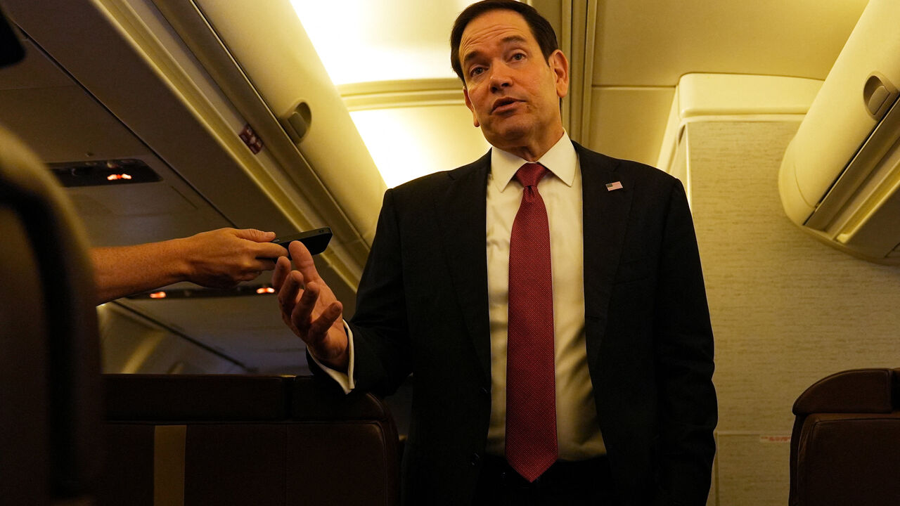 U.S. Secretary of State Marco Rubio speaks to reporters on board his plane at Jaipur International Airport in Jaipur, India, Tuesday, May 26, 2026.     Julia Demaree Nikhinson/Pool via REUTERS
