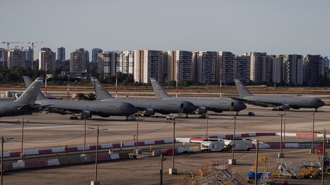 FILE PHOTO: U.S. Air Force tanker aircraft are lined up at Ben Gurion International Airport in Lod, near Tel Aviv, Israel, May 19, 2026. REUTERS/ Dedi Hayun /File Photo