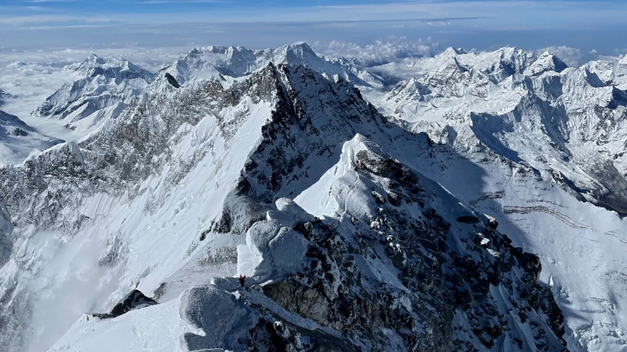 Climber Mostafa Salameh is carrying a kite with handwritten messages of Gazan children to the summit of Mount Everest