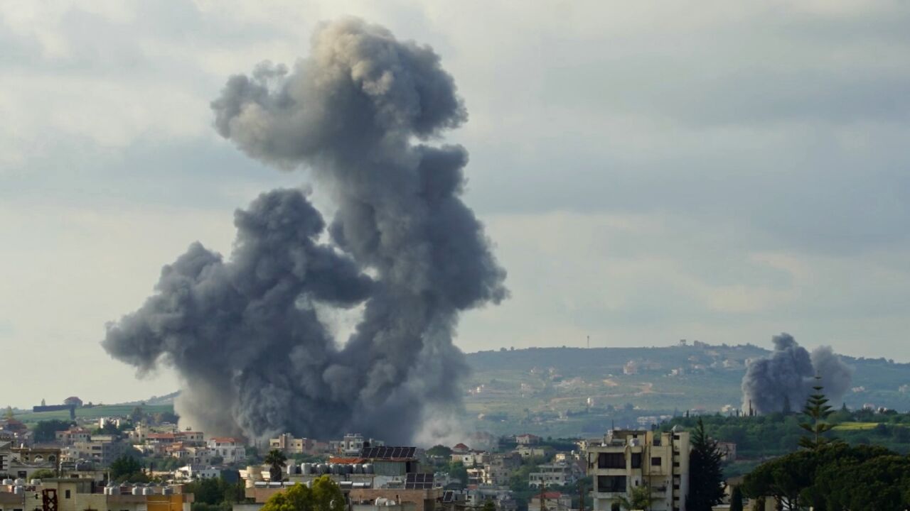 Smoke rises from the site of Israeli airstrikes that targeted the southern Lebanese village of Habbouch on May 1, 2026