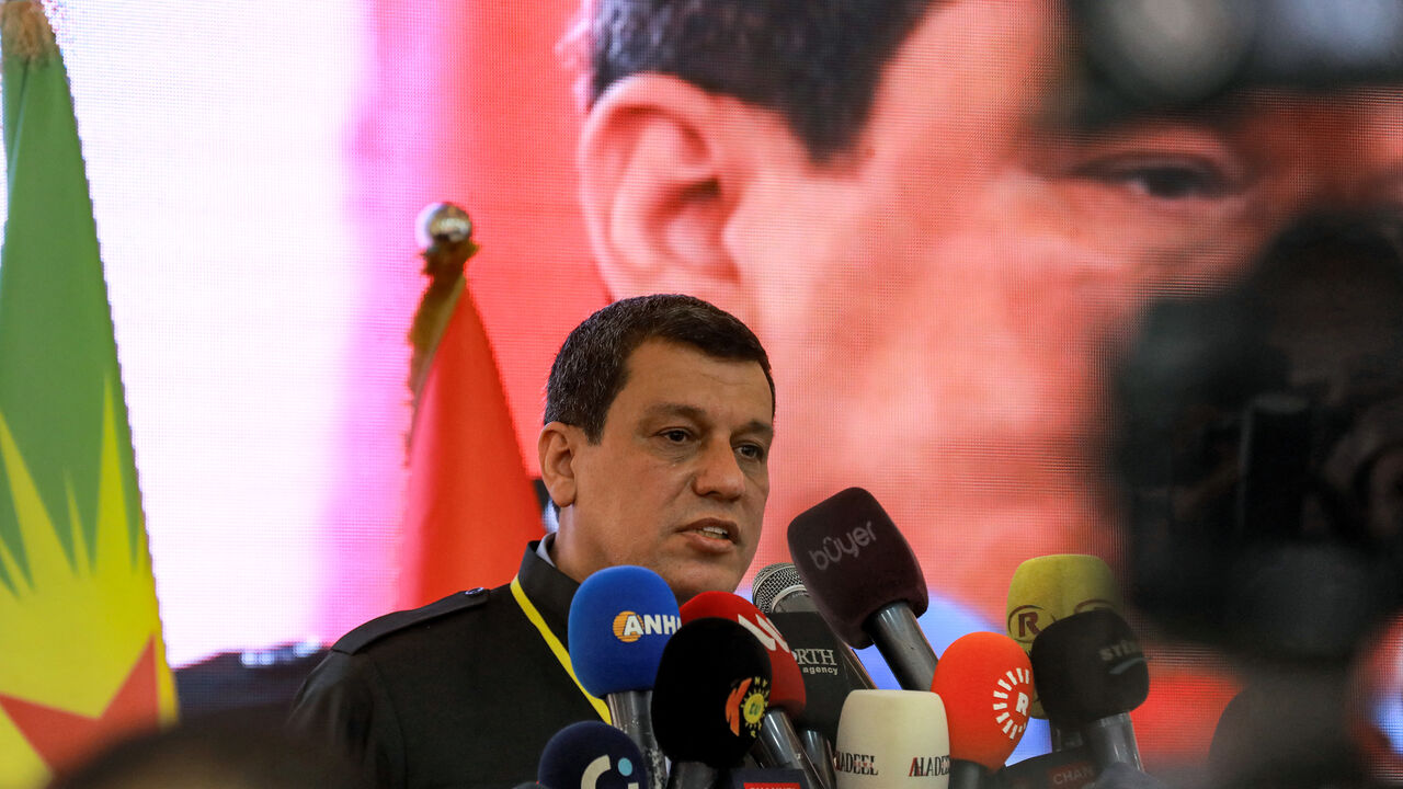 Mazloum Kobane, commander-in-chief of the Syrian Democratic Forces (SDF), speaks during the pan-Kurdish "Unity and Consensus" conference in Qamishli in northeastern Syria on April 26, 2025. 