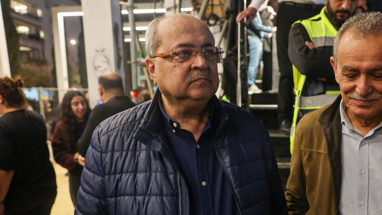 Arab-Israeli Knesset member Ahmed Tibi takes part in a demonstration against rising crime rates against Arab-Israelis in Tel Aviv, Israel, Jan. 31, 2026.